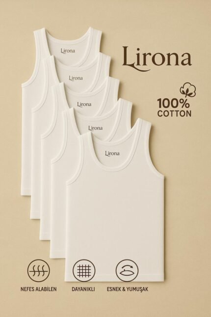 Lirona %100 Pamuk 5'Li Erkek Çocuk Ribana Atlet - Beyaz