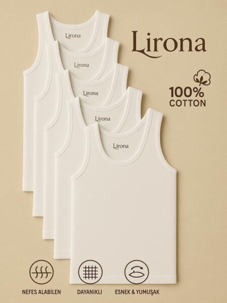 Lirona %100 Pamuk 5'Li Erkek Çocuk Ribana Atlet - Beyaz