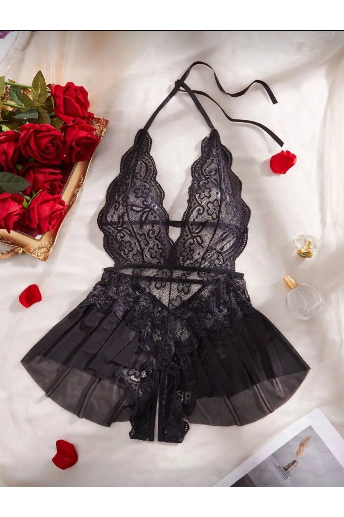 Lirona Premium Dantel Detaylı Fantezi Babydoll - Siyah - Görsel 2