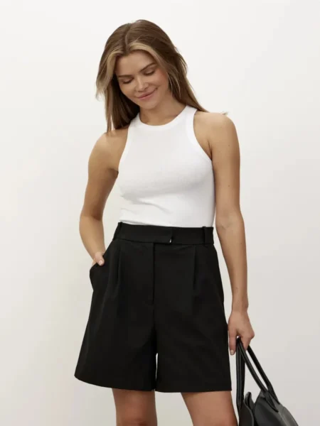 Lirona Pamuk Fitilli Kaşkorse Halter Yaka Geniş Biyeli Örme Atlet Crop - Beyaz