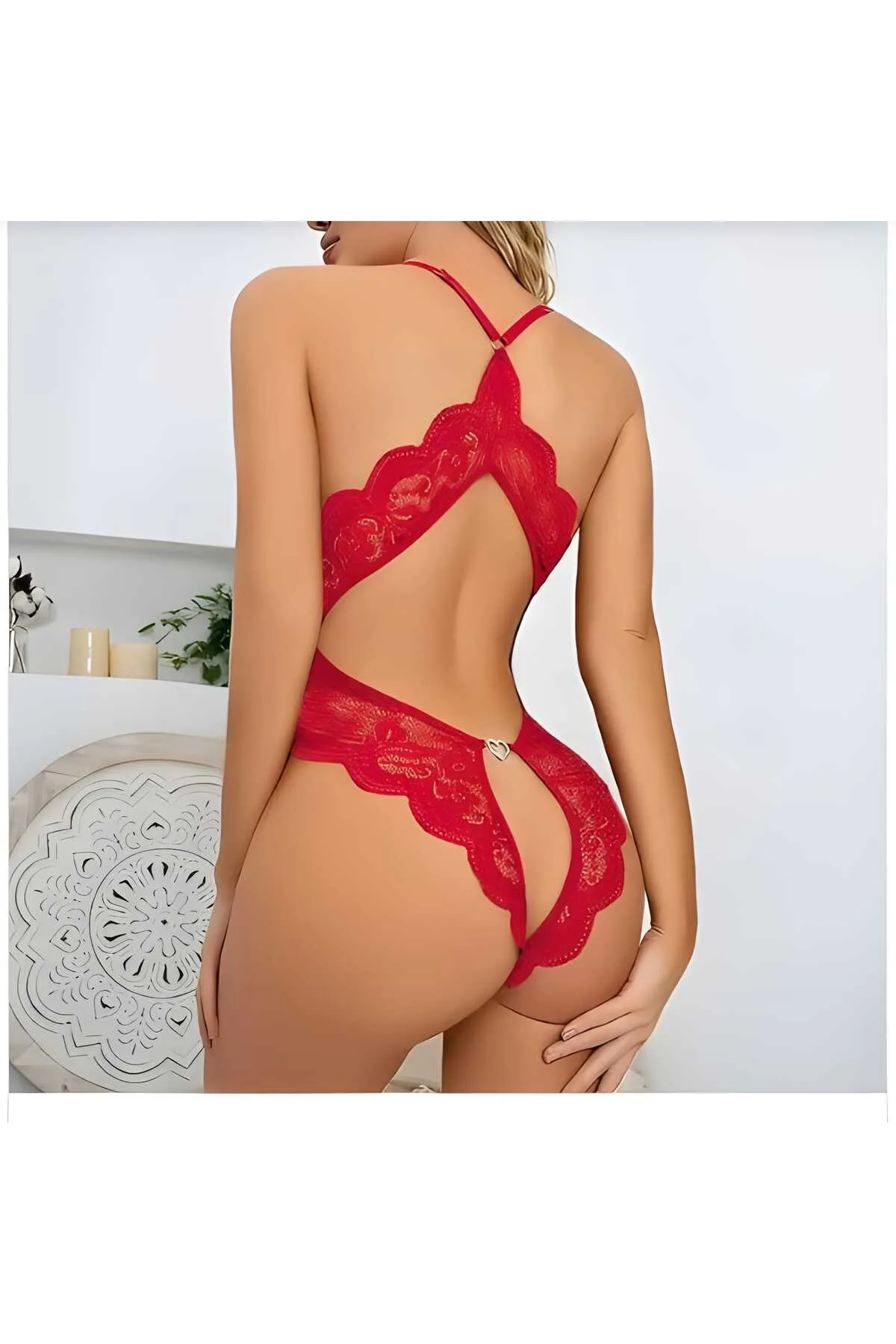 Lirona Dantelli Fantezi Bodysuit Gecelik - Kırmızı - Görsel 2