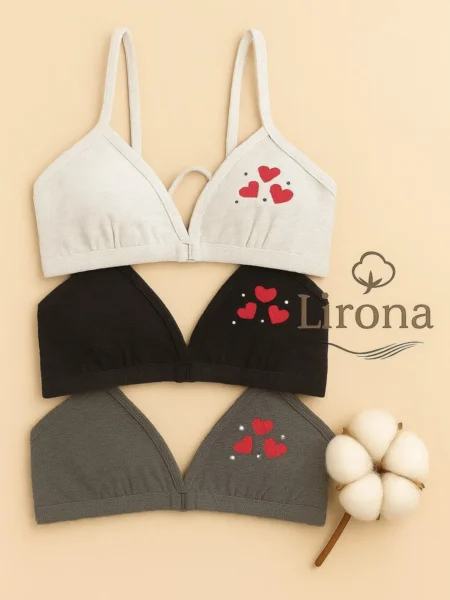 Lirona 3'lü Paket Kız Çocuk Pamuklu Taşlı Alıştırma Sütyeni - Karışık
