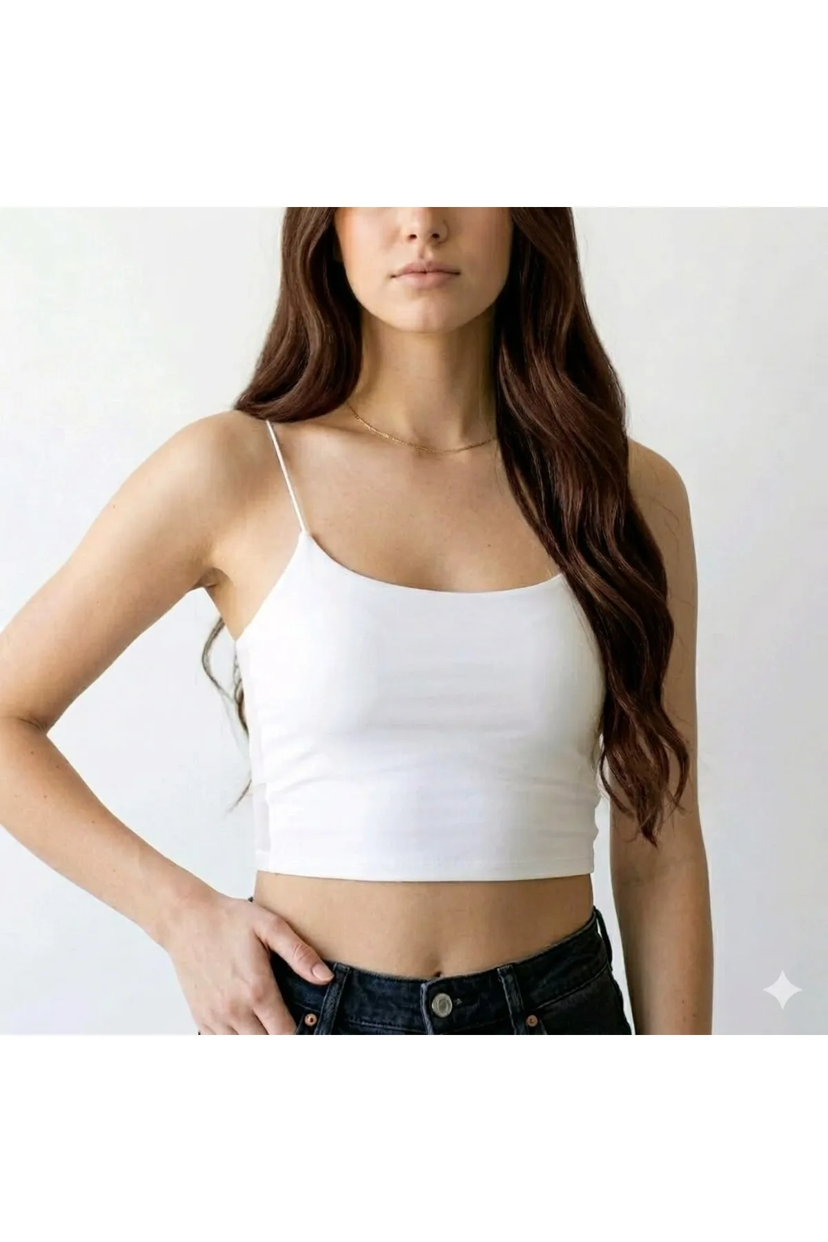 Lirona Tencel Modal İnce Askılı Crop Top Atlet 3'lü Paket - Beyaz
