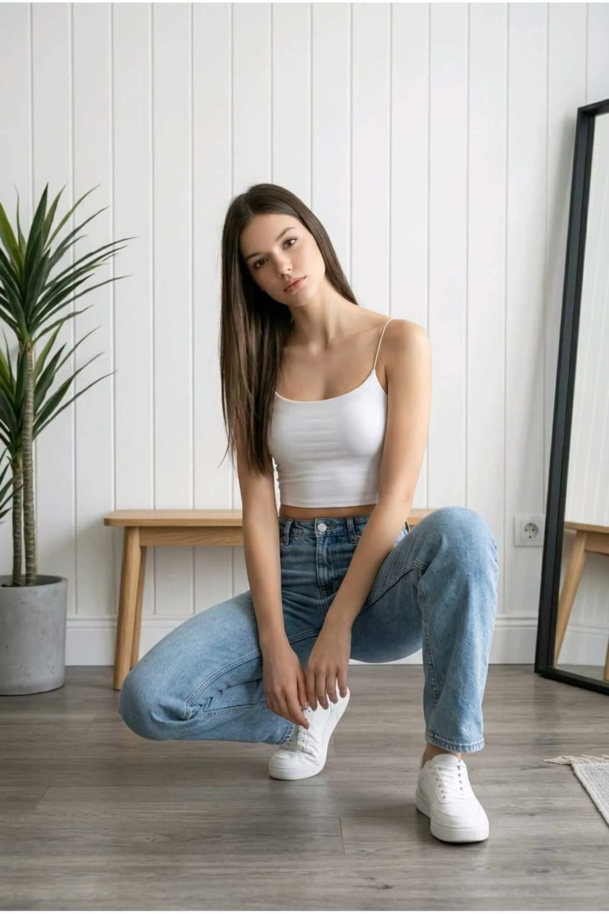 Lirona Tencel Modal İnce Askılı Crop Top Atlet 3'lü Paket - Beyaz - Görsel 2