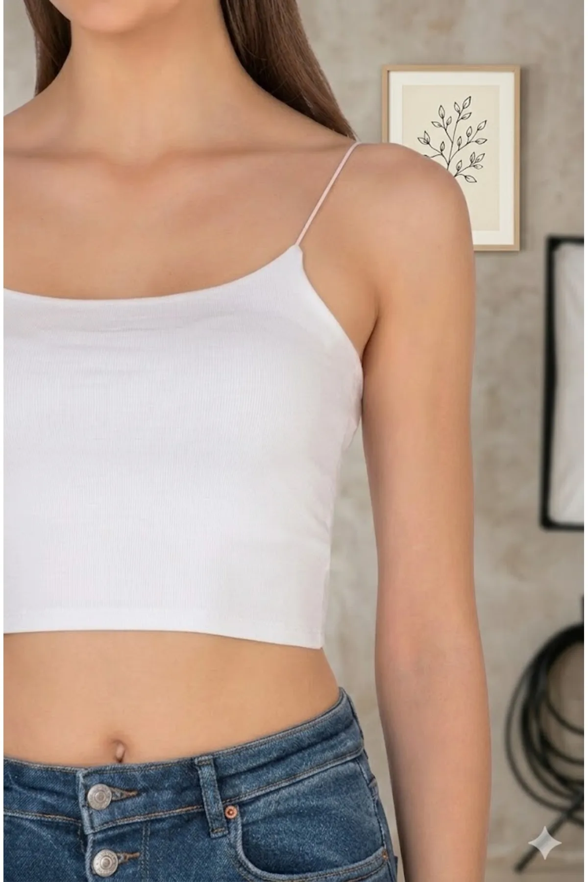 Lirona Tencel Modal İnce Askılı Crop Top Atlet 3'lü Paket - Beyaz - Görsel 4
