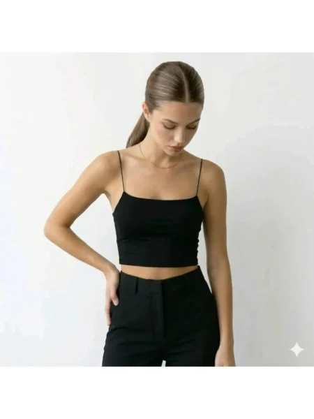 Lirona Tencel Modal İnce Askılı Crop Top Atlet 3'lü Paket - Siyah