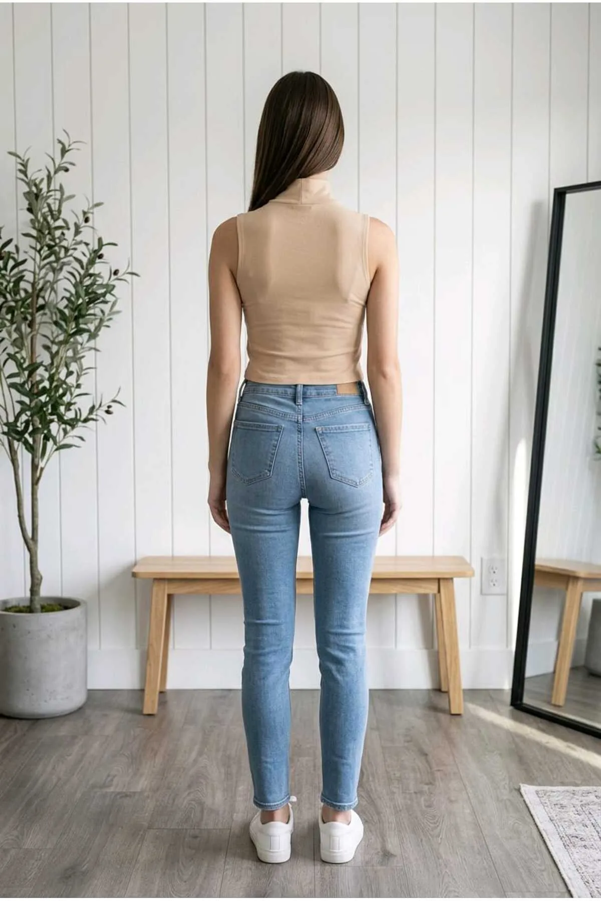 Lirona Modal Kolsuz Yarı Balıkçı Yaka Kadın Bluz 3'lü Paket - Bej - Görsel 3