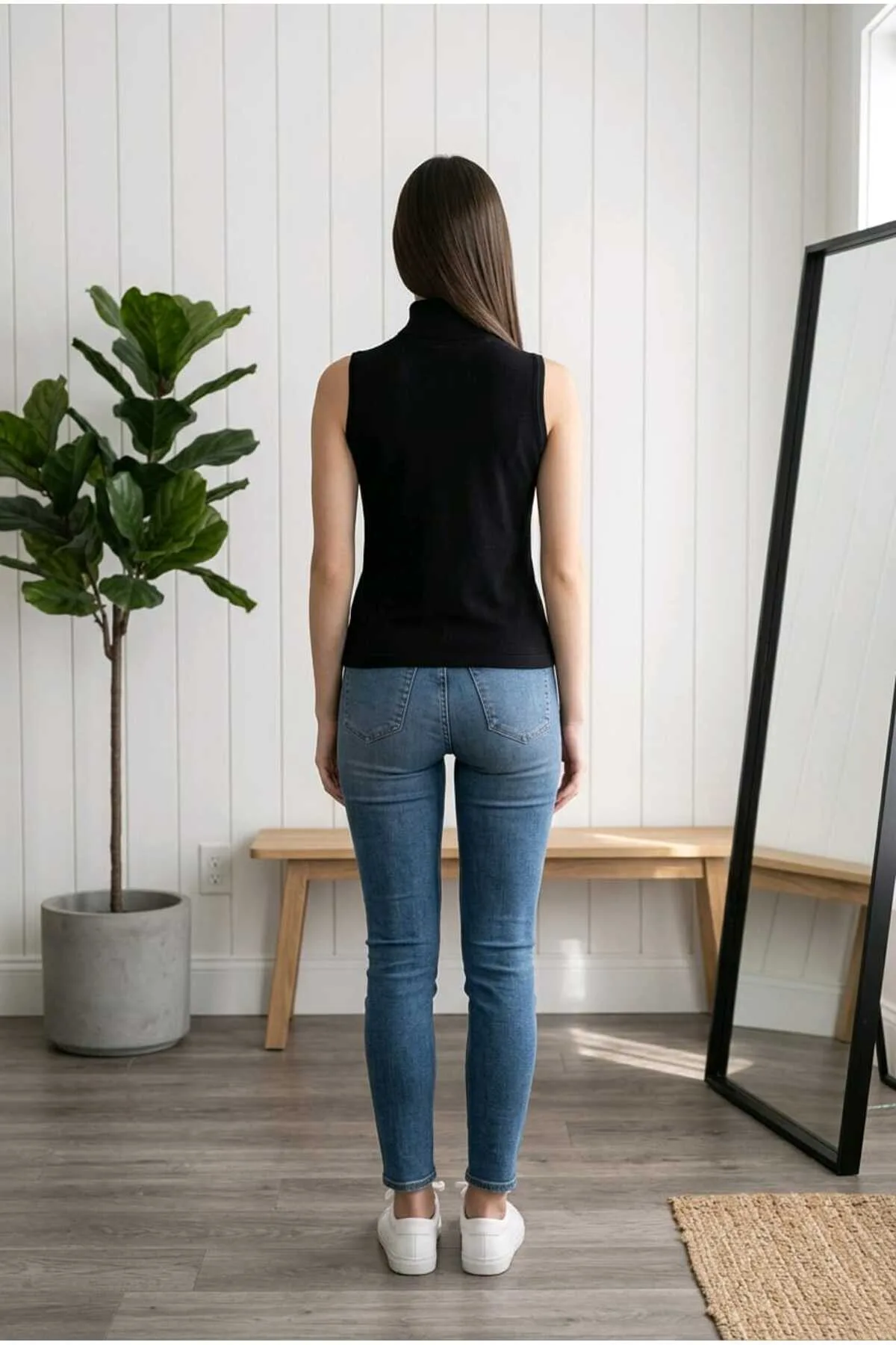 Lirona Modal Kolsuz Yarı Balıkçı Yaka Bluz 3'lü Paket - Siyah - Görsel 3