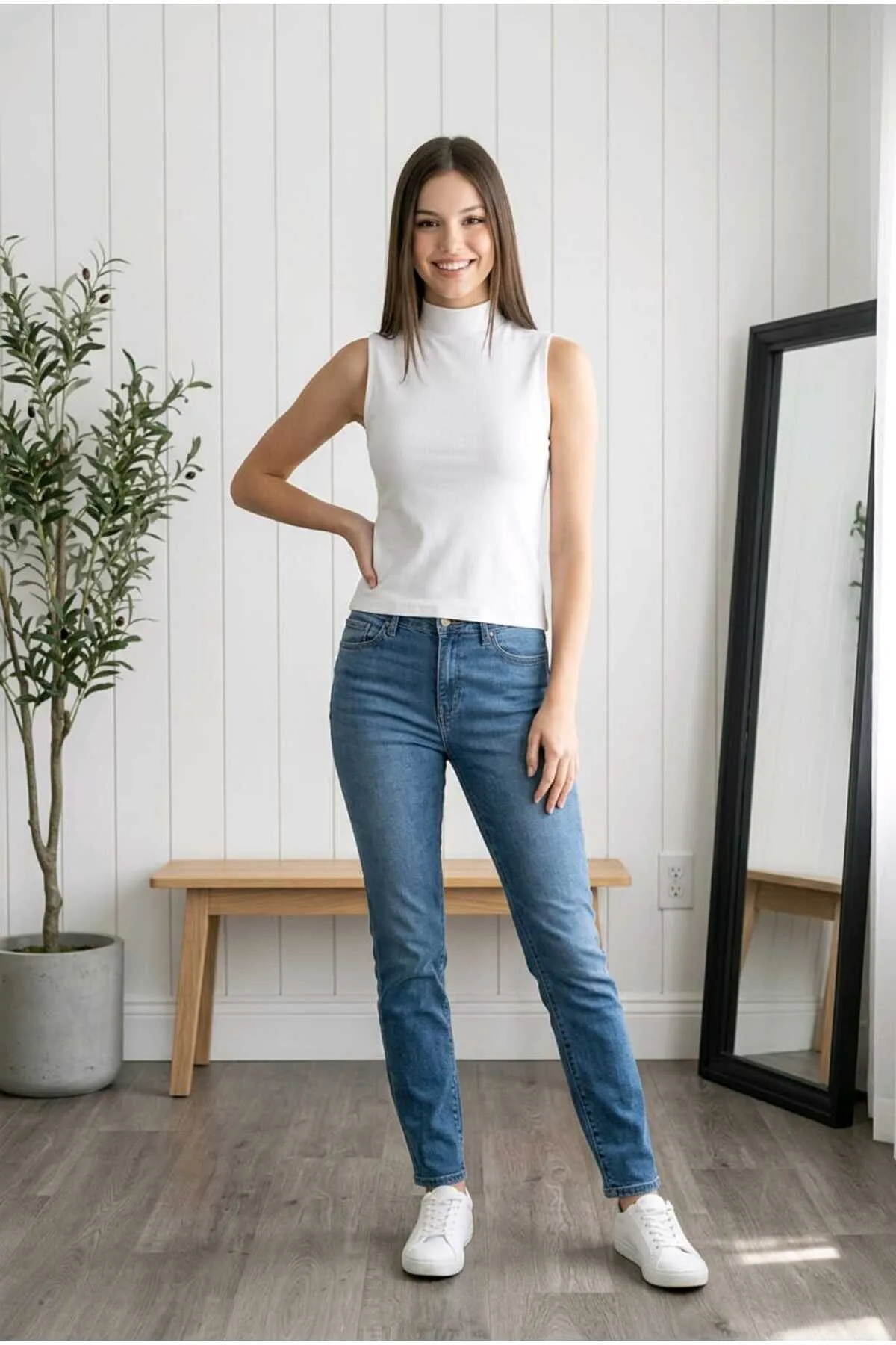Lirona Modal Kolsuz Yarı Balıkçı Yaka Bluz 3'lü Paket - Beyaz