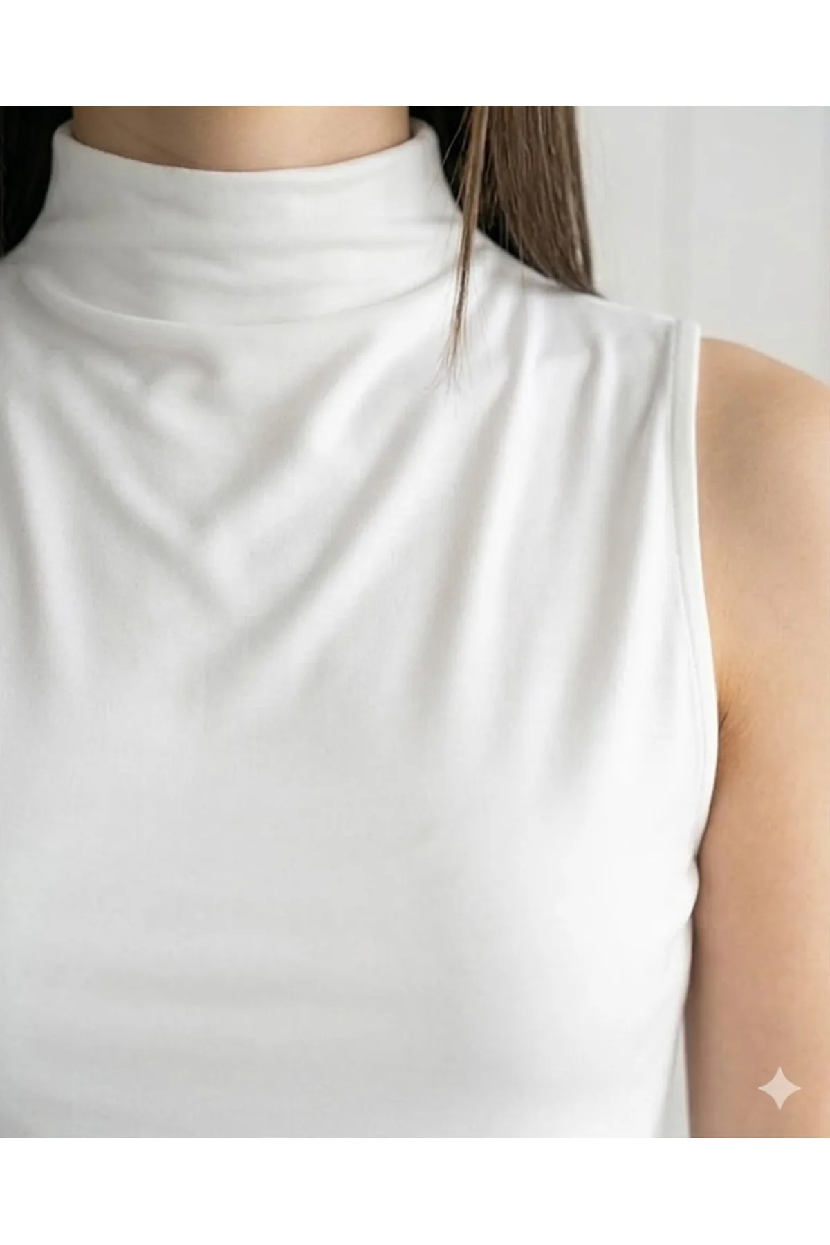Lirona Modal Kolsuz Yarı Balıkçı Yaka Bluz 3'lü Paket - Beyaz - Görsel 2