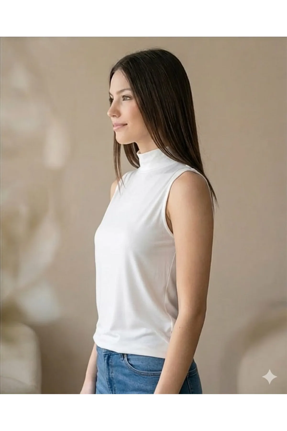 Lirona Modal Kolsuz Yarı Balıkçı Yaka Bluz 3'lü Paket - Beyaz - Görsel 3