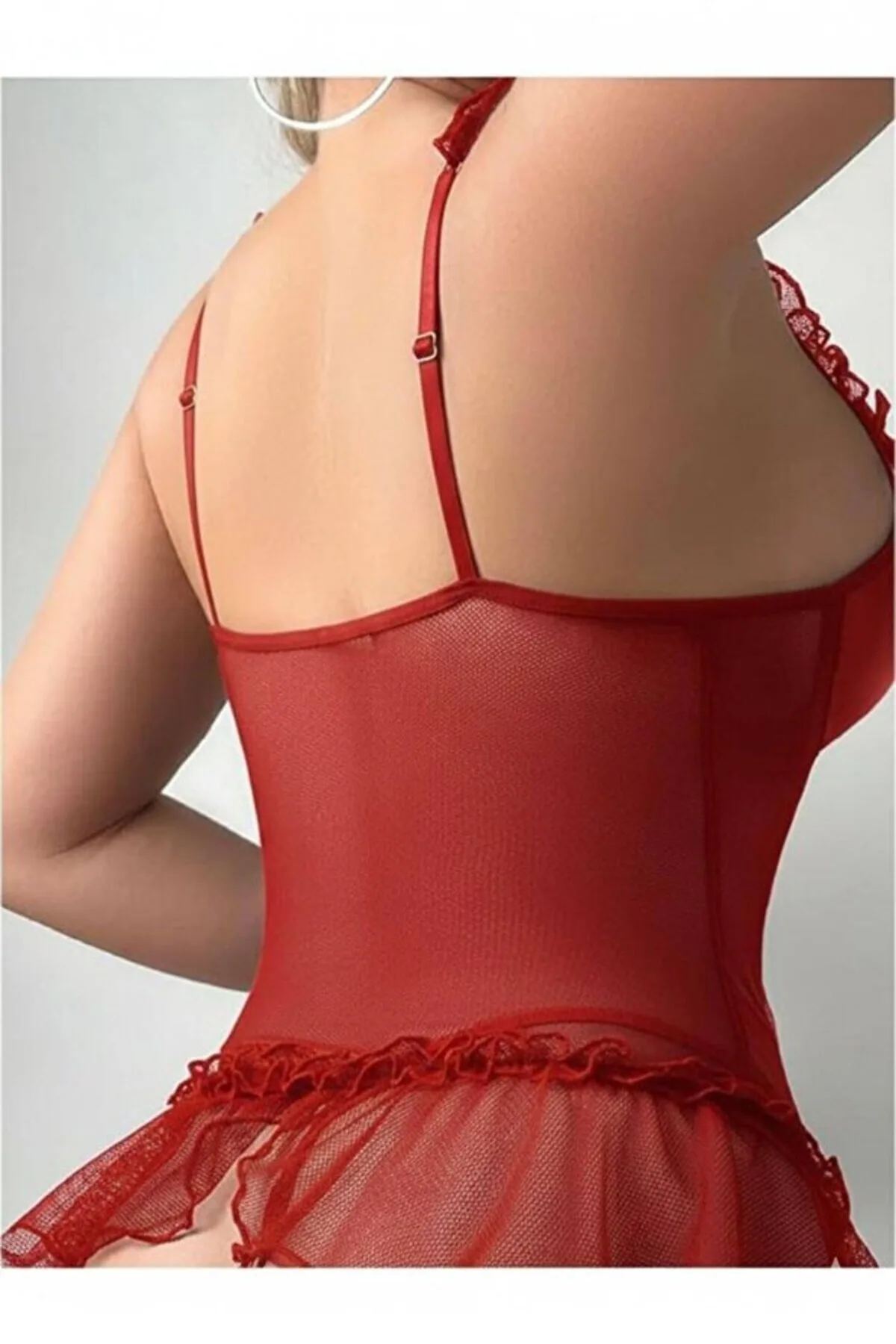 Lirona İnce Askılı Seksi Jartiyer - Kırmızı - Görsel 3