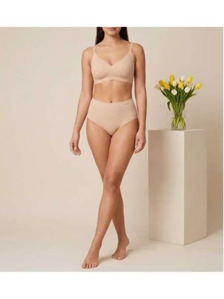 Lirona Yüksek Bel Basic Lazer Kesim Bikini Külot - Bej
