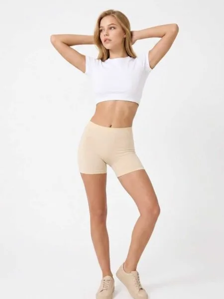 Lirona Kadın Seamless Dikişsiz Boxer İz Yapmayan Esnek Basic Şort Tayt - Bej